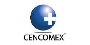 Esfera azul con una cruz blanca sobre la palabra "CENCOMEX" en mayúsculas negras sobre fondo blanco.