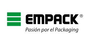 Logotipo de EMPACK con barras paralelas verdes a la izquierda y el lema "Pasión por el Packaging" escrito debajo del nombre de la marca.