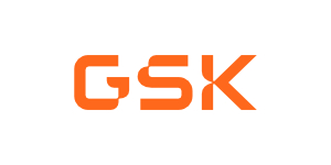 La imagen muestra el logotipo de GSK con letras naranjas en negrita sobre fondo blanco.