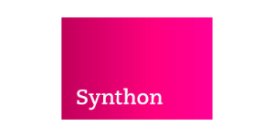 Un rectángulo rosa con la palabra "Synthon" en texto blanco centrado en su interior.