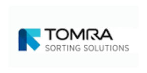 Logotipo de TOMRA Sorting Solutions con un símbolo geométrico azul a la izquierda y el nombre de la empresa en texto negro a la derecha.