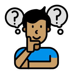 Ilustración de una persona con una mano en la barbilla, aparentando pensar, con dos signos de interrogación en burbujas de pensamiento sobre su cabeza.